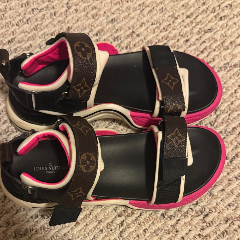 Louis Vuitton Black and Pink Monogram Sandals
